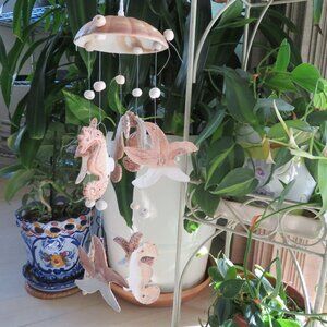 Ceramic Sea-Themed Mobile Wind Chime Seahorses Starfish Handcrafted Indoor/Out